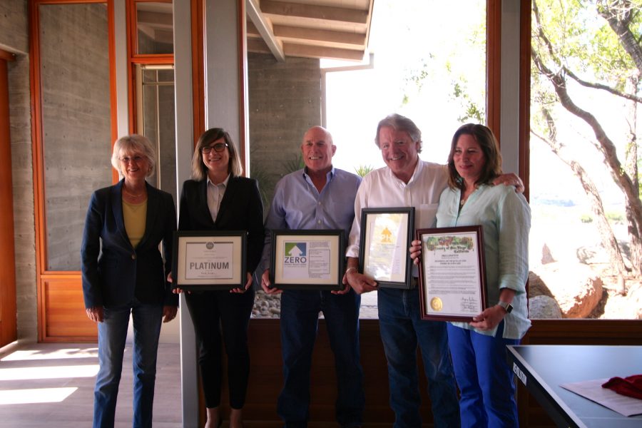Supervisor Dianne Jacob, SDGBC Executive Director Paulina Lis, AGB President Jeff Adams, and homeowners Pierre Beauregard and Amy McQuillan