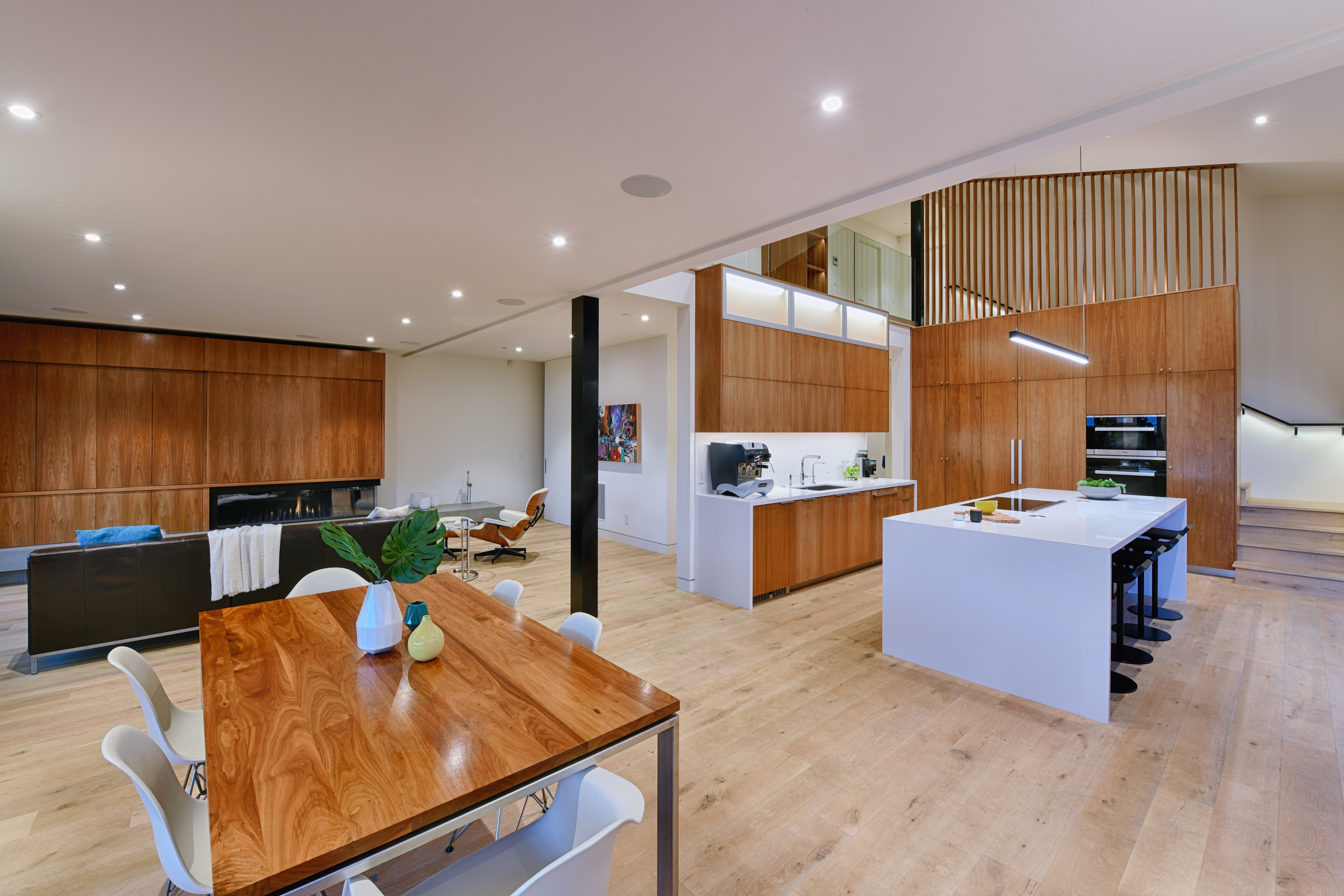 inviting contemporary living room and kitchen